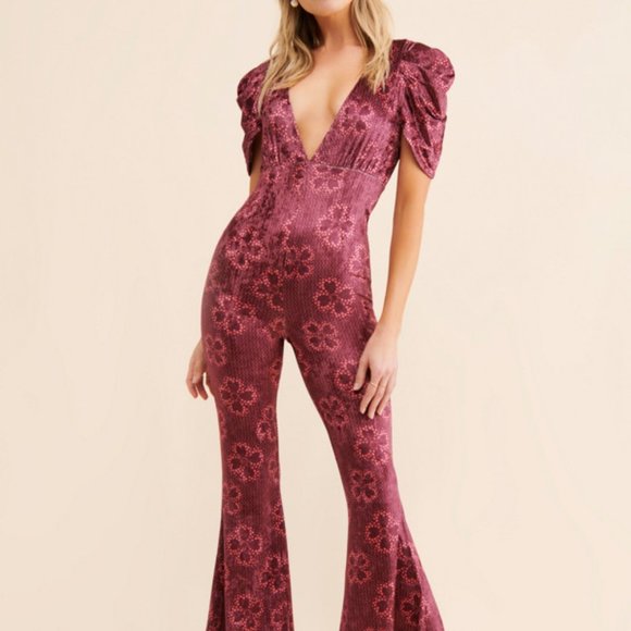 NWOT free people Rosaline velvet print jumpsuit. SZ L